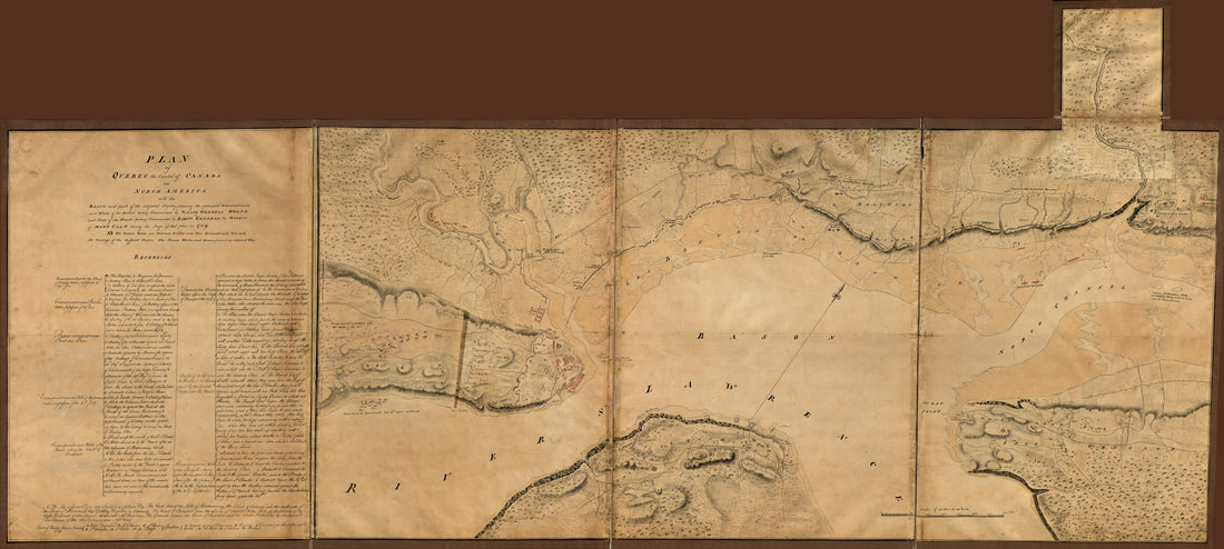 This old map of Plan of Quebec, the Capital of Canada In North America, With the Bason and Part of the Adjacent Contry sic Shewing the Principal Encampments and Works of the British Army Commanded by Maior General Wolfe and Those of the French Army Comma