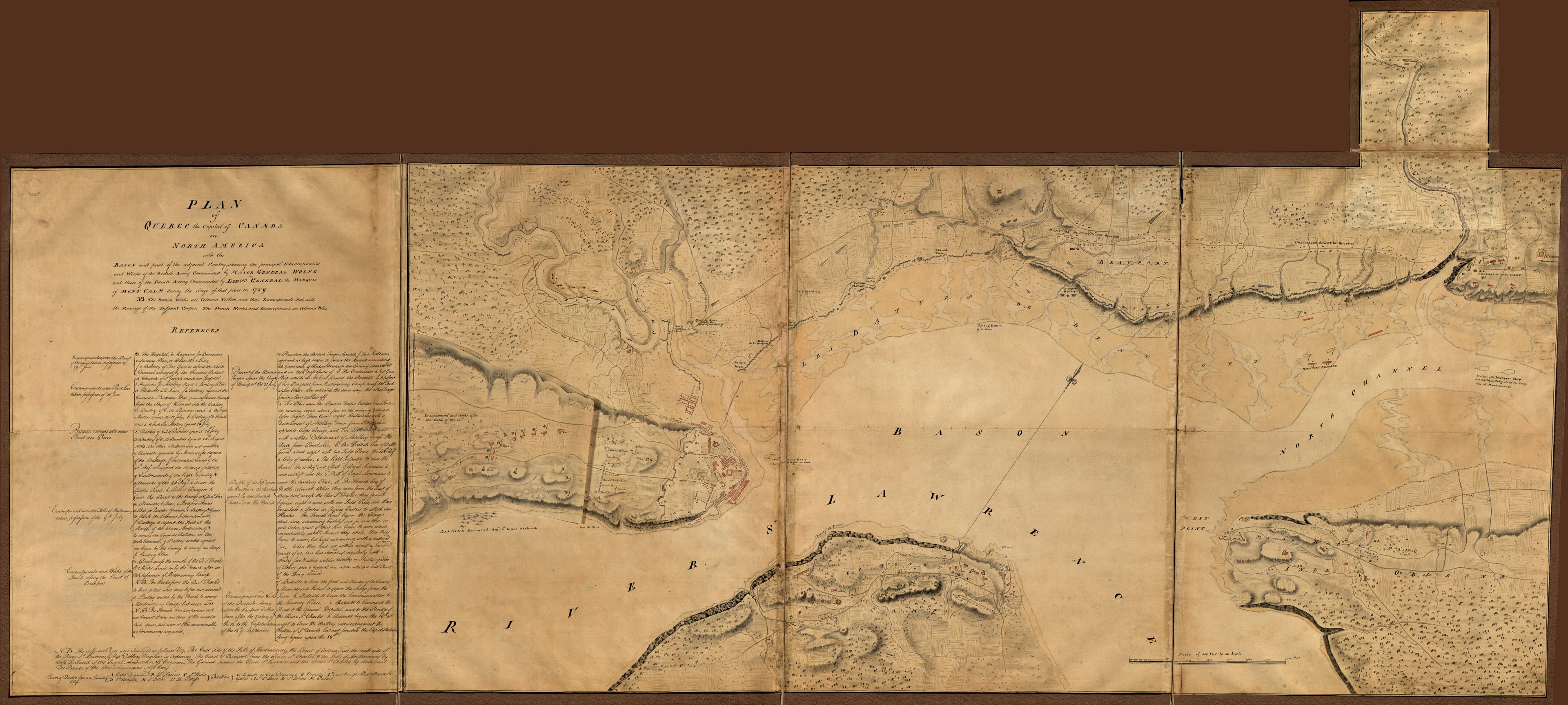 This old map of Plan of Quebec, the Capital of Canada In North America, With the Bason and Part of the Adjacent Contry sic Shewing the Principal Encampments and Works of the British Army Commanded by Maior General Wolfe and Those of the French Army Comma