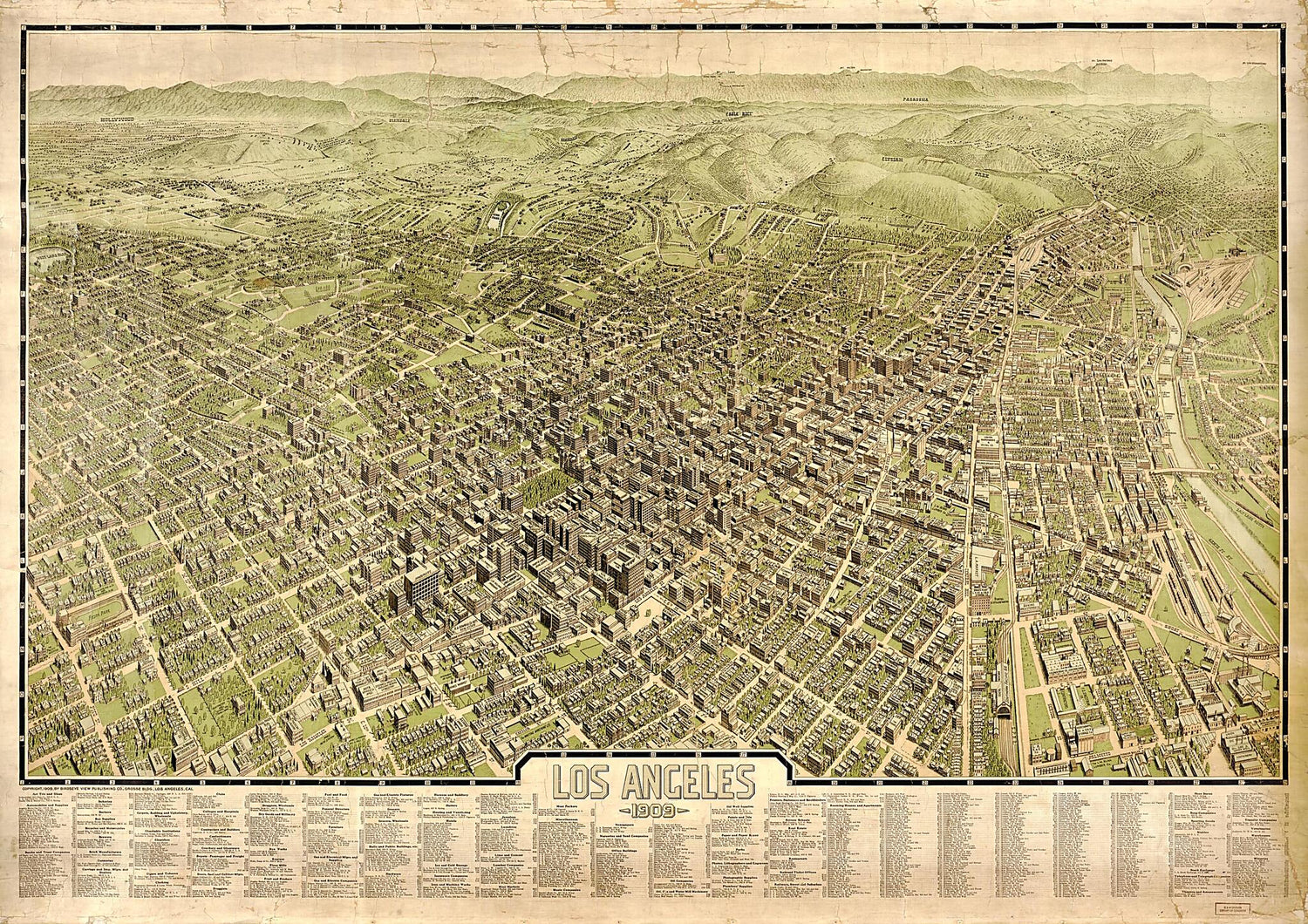 This old map of Los Angeles, from 1909 was created by  Birdseye View Publishing Co in 1909