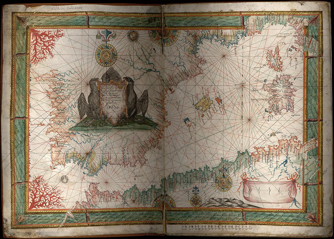 This old map of Portolan Atlas of the Mediterranean Sea and Western Europe from 1670 was created by Jean André Brémond in 1670