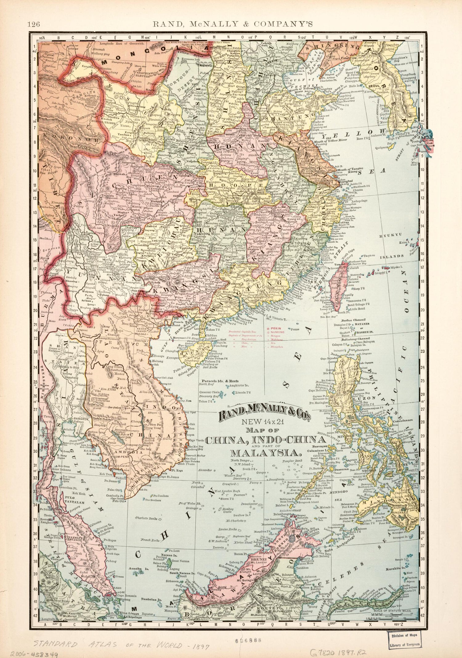 This old map of China, and Part of Malasysia from 1897 was created by  Rand McNally and Company in 1897