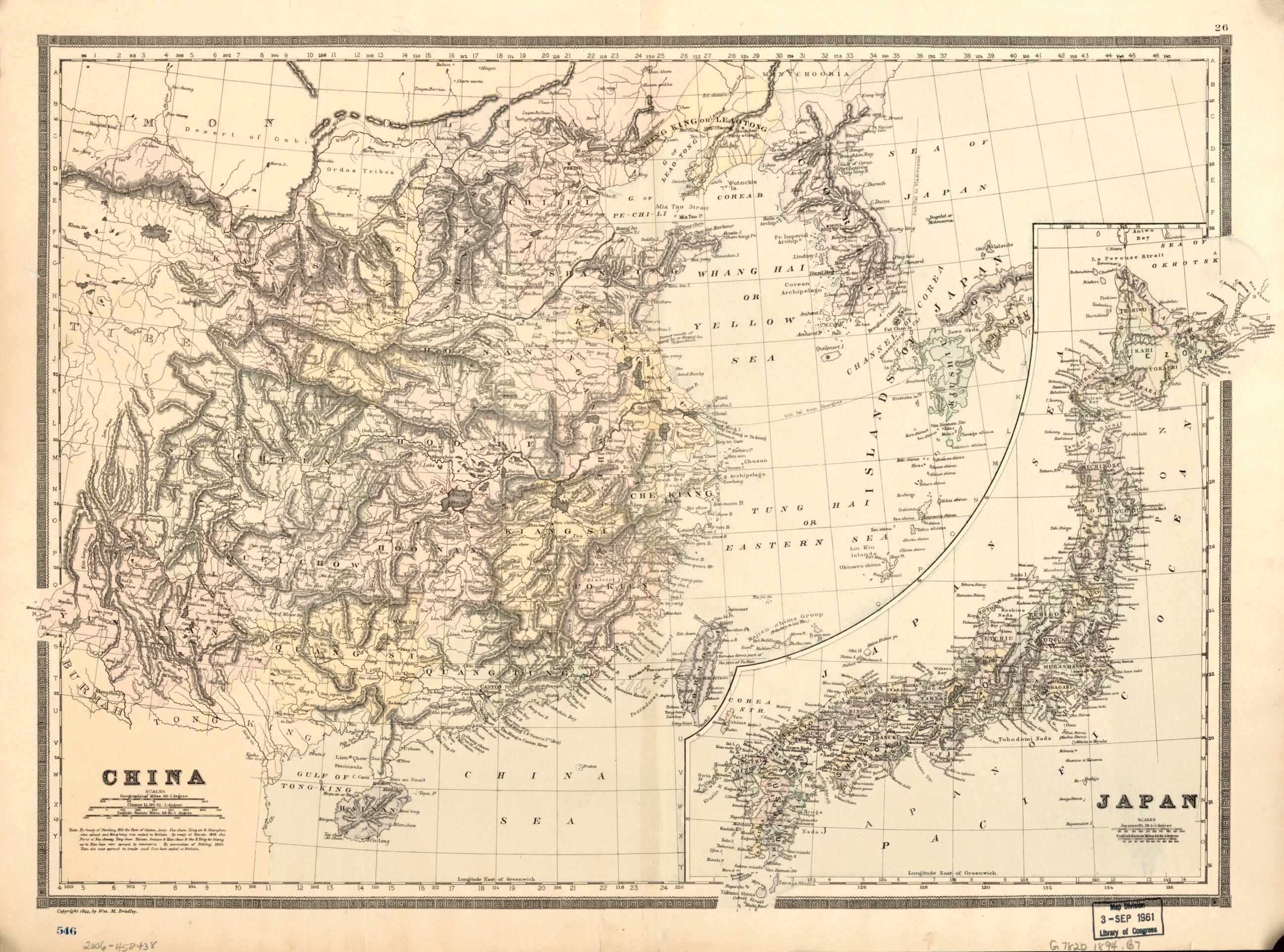 This old map of China from 1894 was created by William M. Bradley in 1894