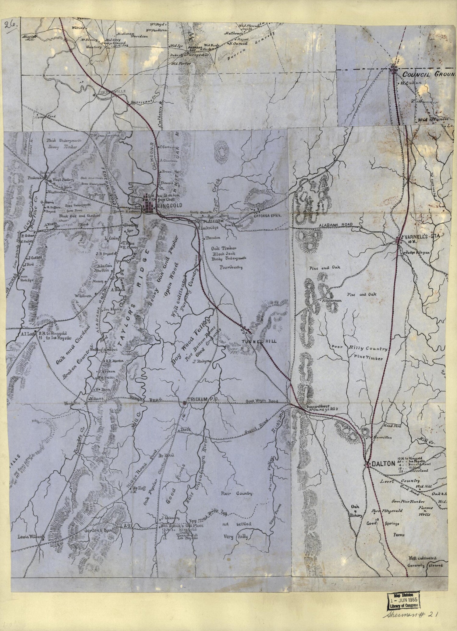 This old map of Map of Part of Catoosa, Whitfield, and Walker Counties, Georgia from 1864 was created by  in 1864