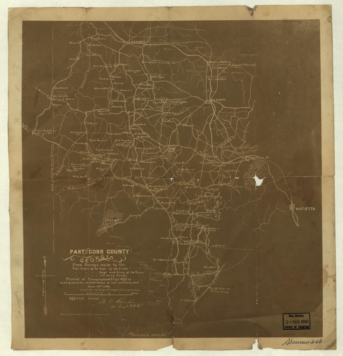 This old map of Part of Cobb County, Georgia from 1864 was created by N. Finegan,  United States. Army. Corps of Topographical Engineers, 23rd (). Topographical Engineers United States. Army. Corps,  United States. Army. Department of the Cumberland. Top