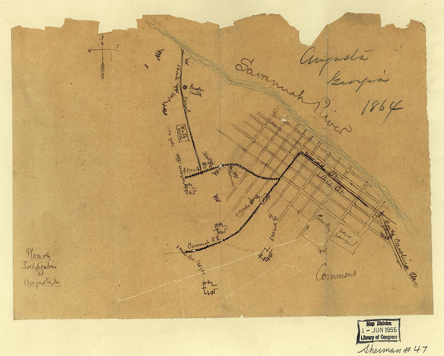This old map of Plan of Fortifications at Augusta, Georgia (Augusta, Georgia from 1864) was created by  in 1864