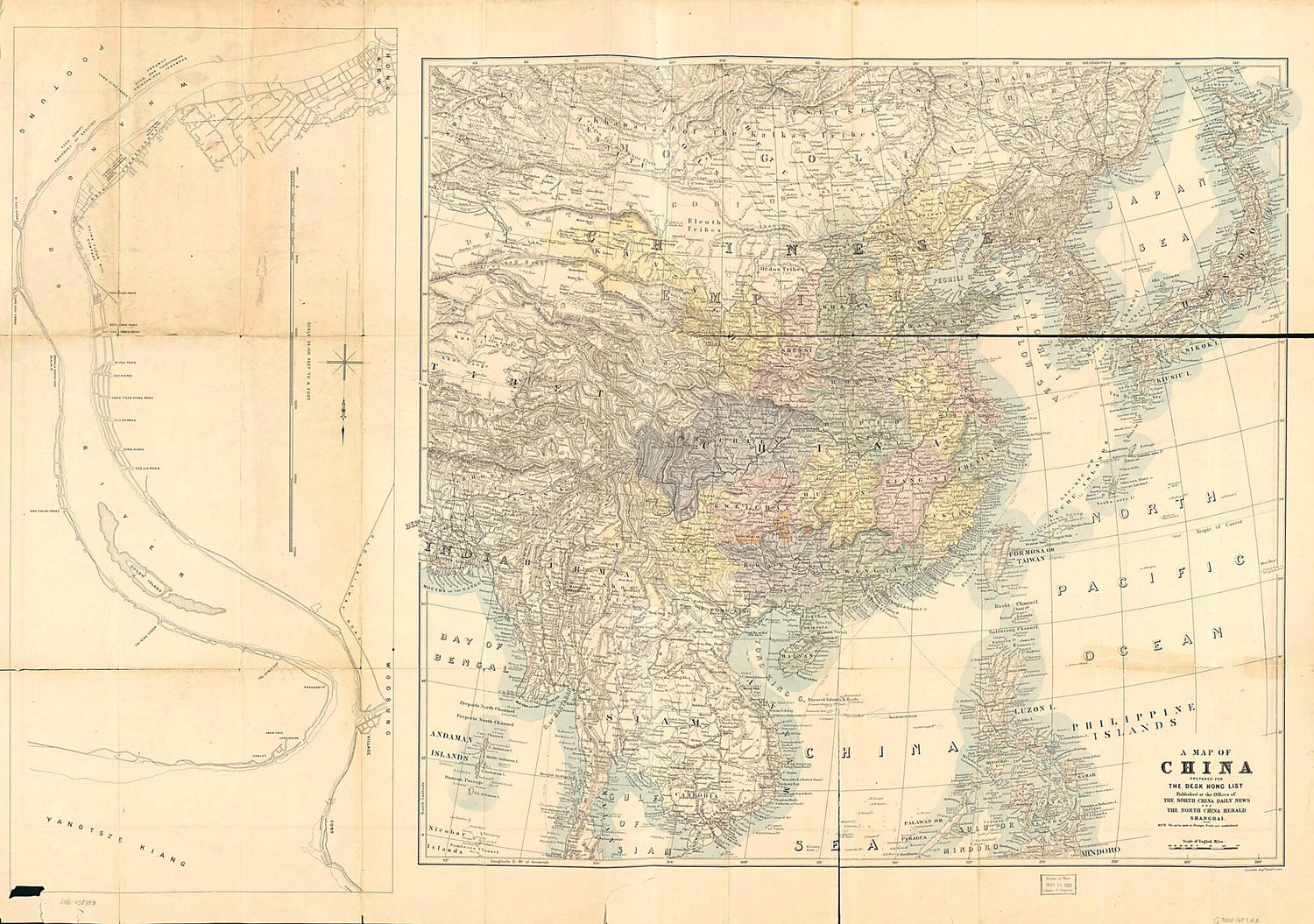 This old map of A Map of China ; a Map of Foreign Settlements at Shanghai, from 1897 was created by  Edward Stanford Ltd in 1897