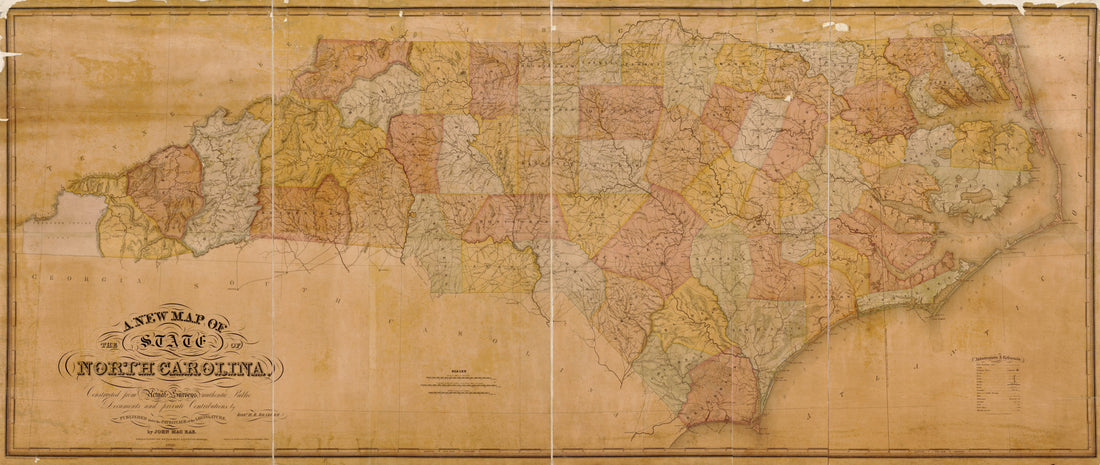 This old map of A New Map of the State of North Carolina from 1833 was created by Robert H. B. Brazier in 1833