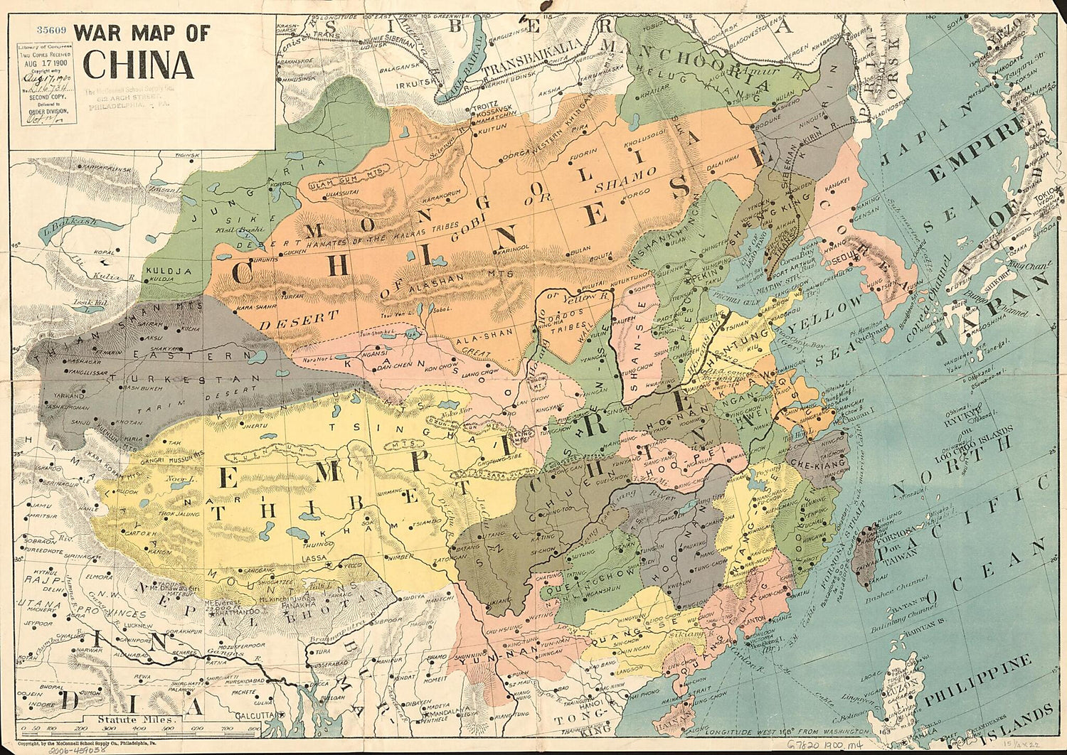 This old map of War Map of China from 1900 was created by  McConnell School Supply Co in 1900