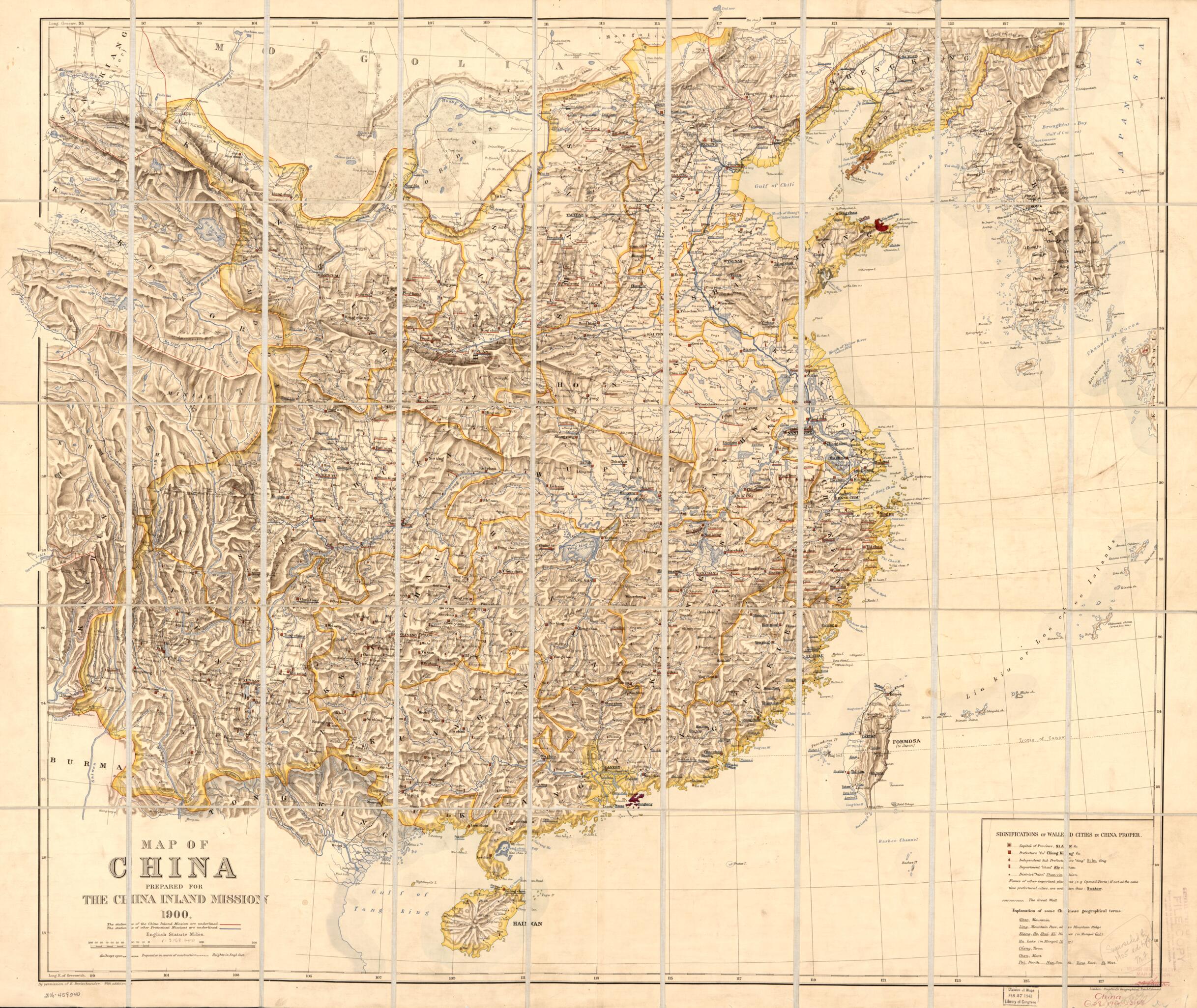 This old map of Map of China Prepared for the China Inland Mission from 1900 was created by E. Bretschneider,  Edward Stanford Ltd in 1900