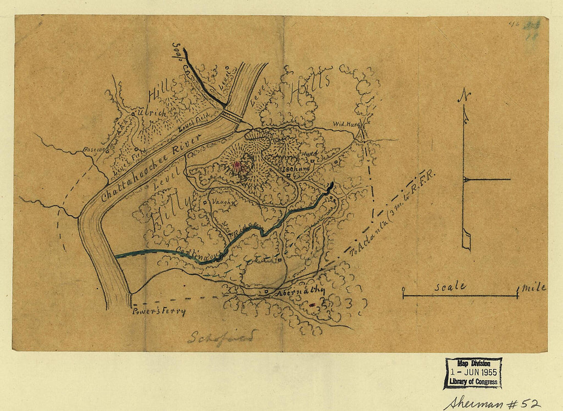 This old map of Schofield Crossing the Chattahoochee, July from 1864 was created by  in 1864