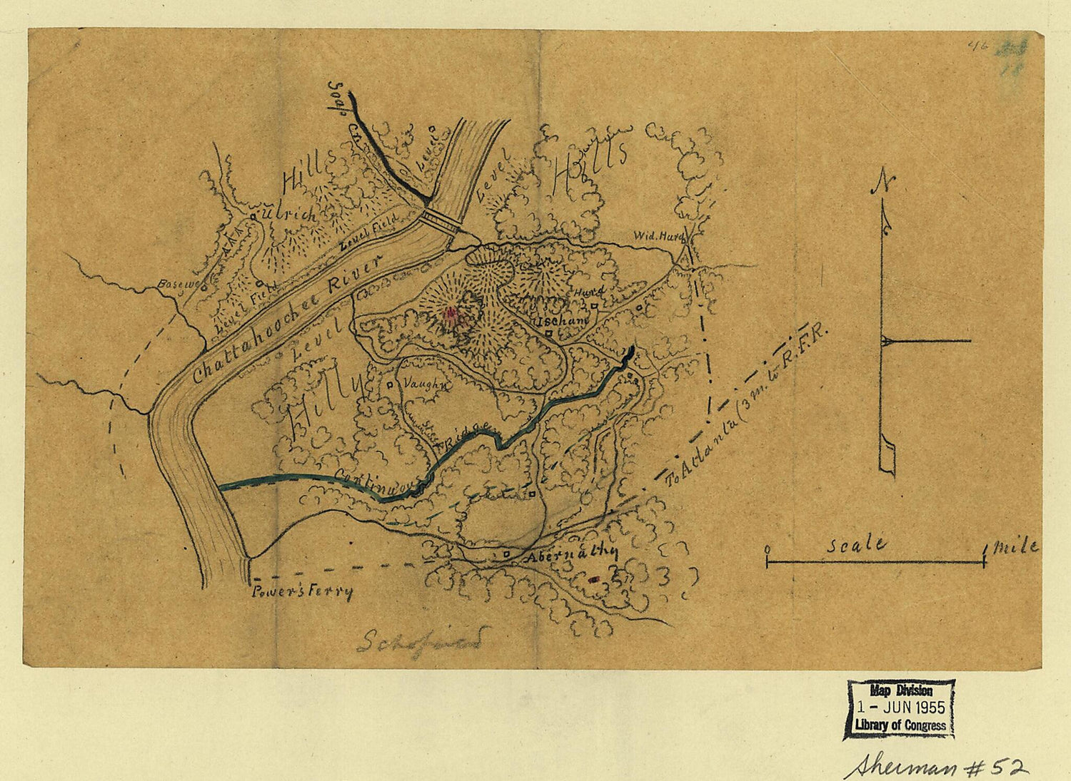 This old map of Schofield Crossing the Chattahoochee, July from 1864 was created by  in 1864