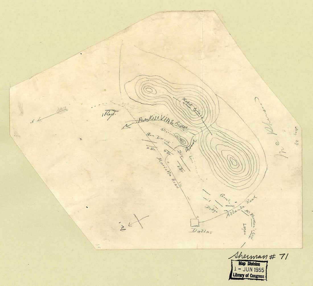 This old map of Union Troop Positions at Dallas, Georgia, May 27, from 1864 was created by  in 1864