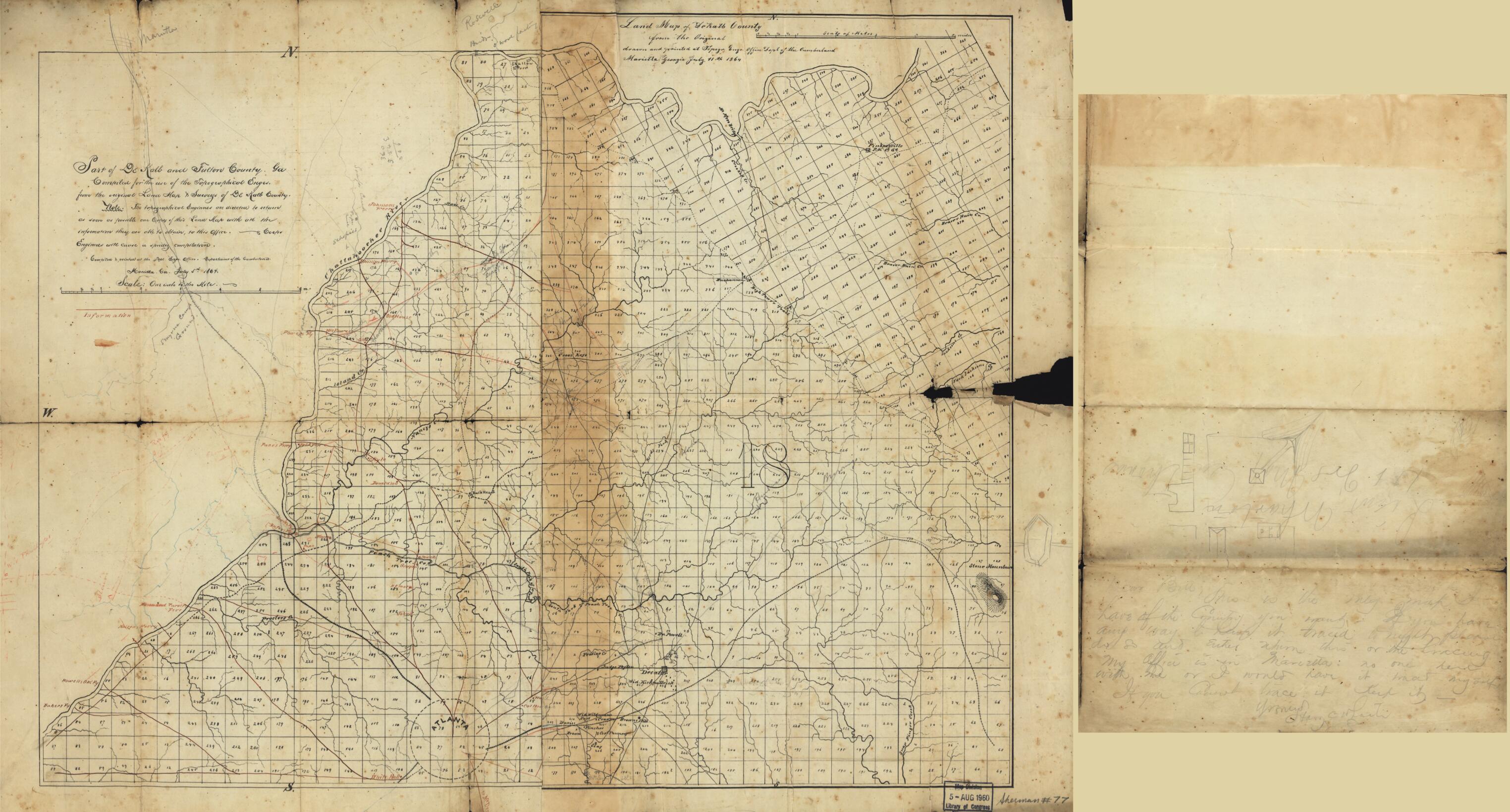 This old map of Part of DeKalb and Fulton County, Georgia : Compiled for the Use of the Topographical Engrs. from the Original Land Map &amp; Surveys of DeKalb County (Land Map of DeKalb County from the Original Drawn and Printed at Topogr. Engr. Office Dept