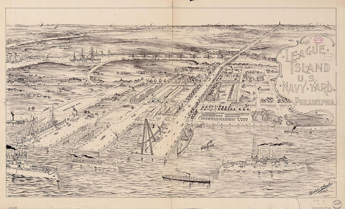 This old map of League Island U.S. Navy Yard Philadelphia from 1897 was created by  Webster &amp; Hunter in 1897