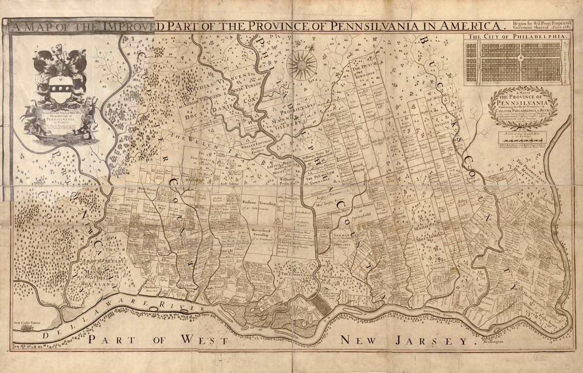 A Map of the Improved Part of the Province of Pennsilvania In America : Begun by Wil. Penn, Proprietary &amp; Governour Thereof Anno 1681 in 1687 by Relic Map Company