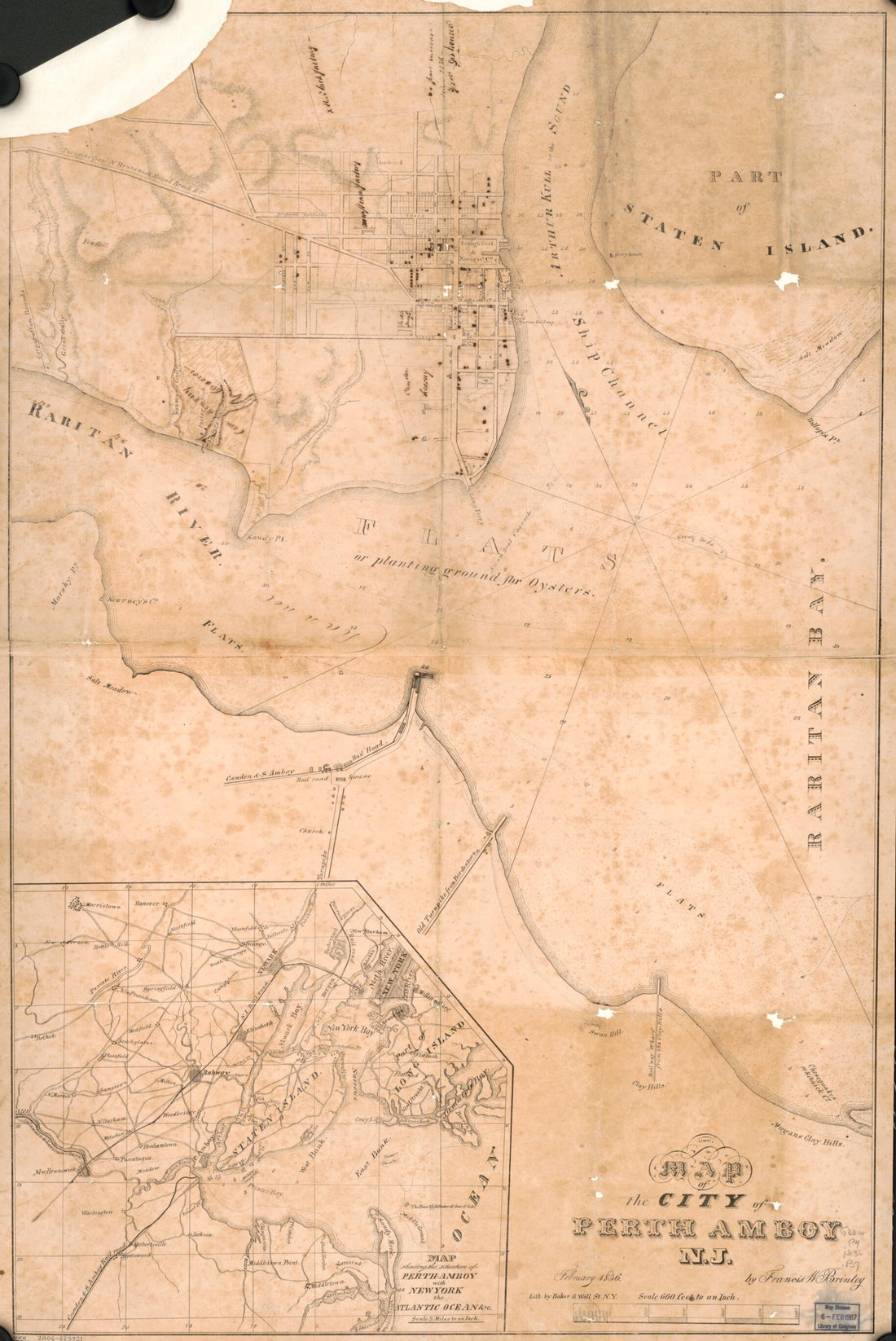 This old map of Map of the City of Perth Amboy, New Jersey : February from 1836 was created by N.Y.) Baker (Lithographer : New York, Francis W. Brinley in 1836