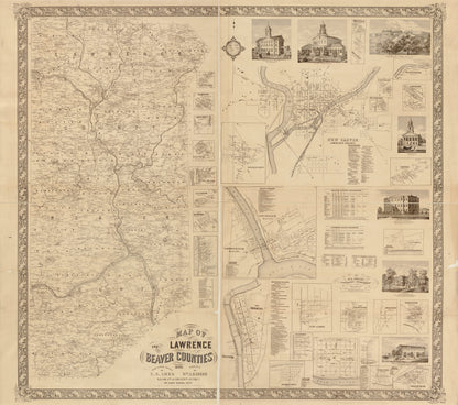 Map of Lawrence and Beaver Counties in 1860 by Relic Map Company