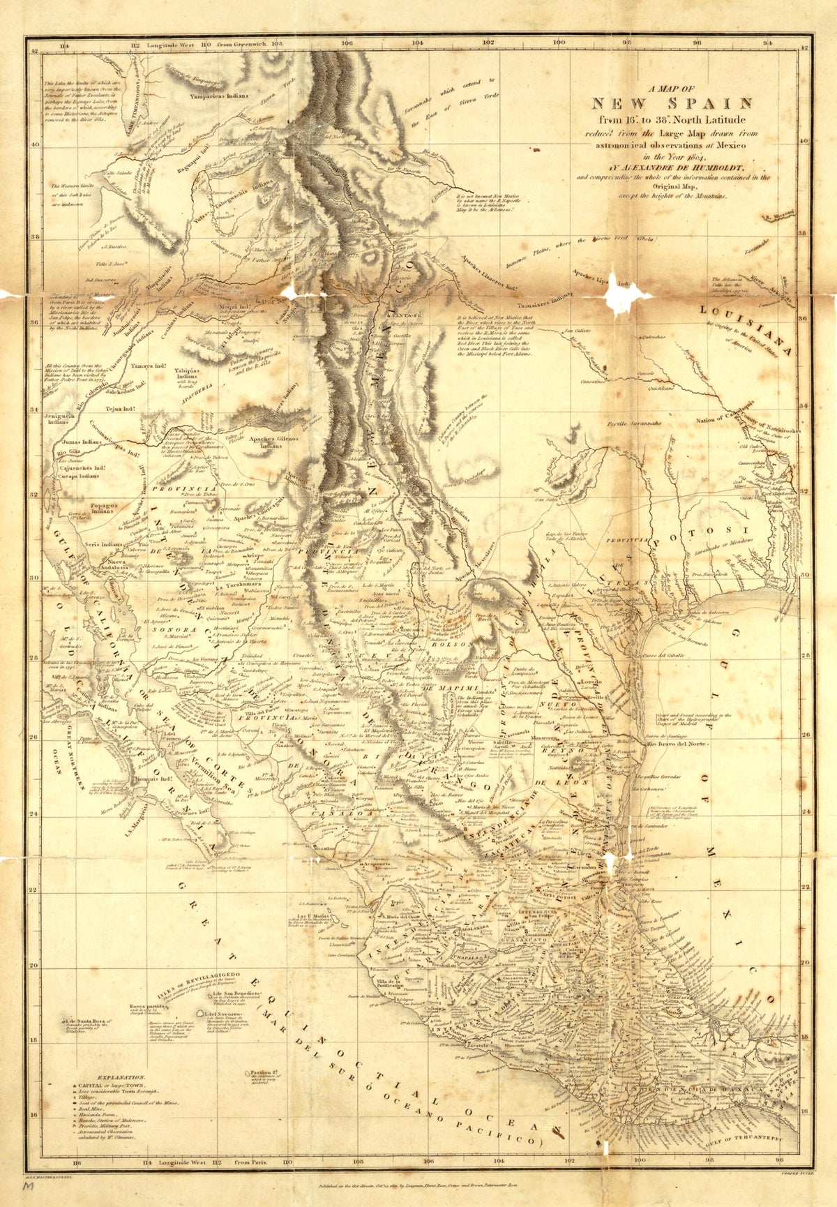 A Map of New Spain, from 16⁰ to 38⁰ North Latitude Reduced from the Large Map 1804 by Relic Map Company