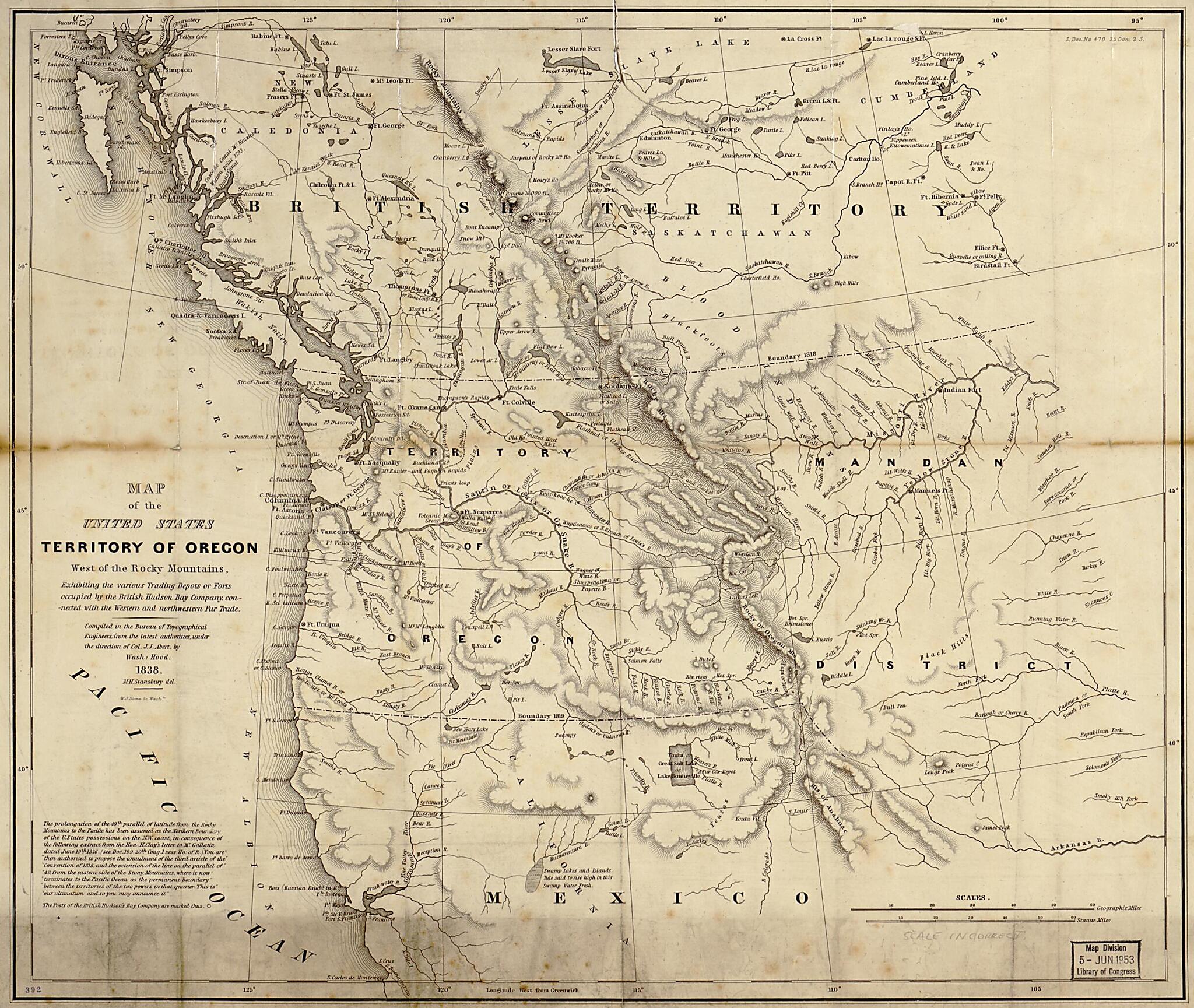 This old map of Map of the United States, Territory of Oregon, West of the Rocky Mountains, Exhibiting the Various Trading Depots Or Forts Occupied by the British Hudson Bay Company, Connected With the Western and Northwestern Fur Trade from 1838 was cre