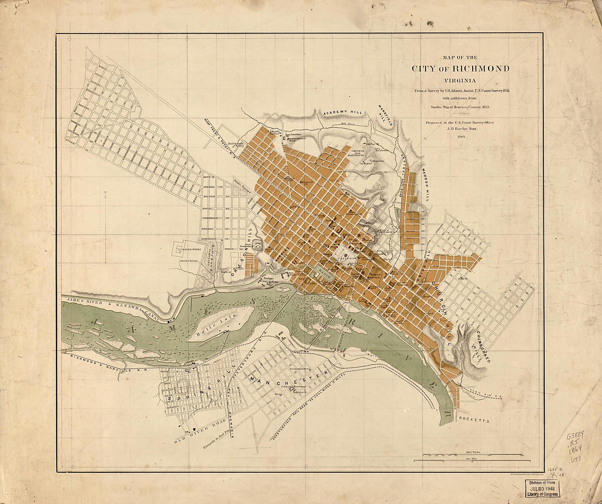 This old map of Map of the City of Richmond, Virginia from 1864 was created by  United States Coast Survey in 1864