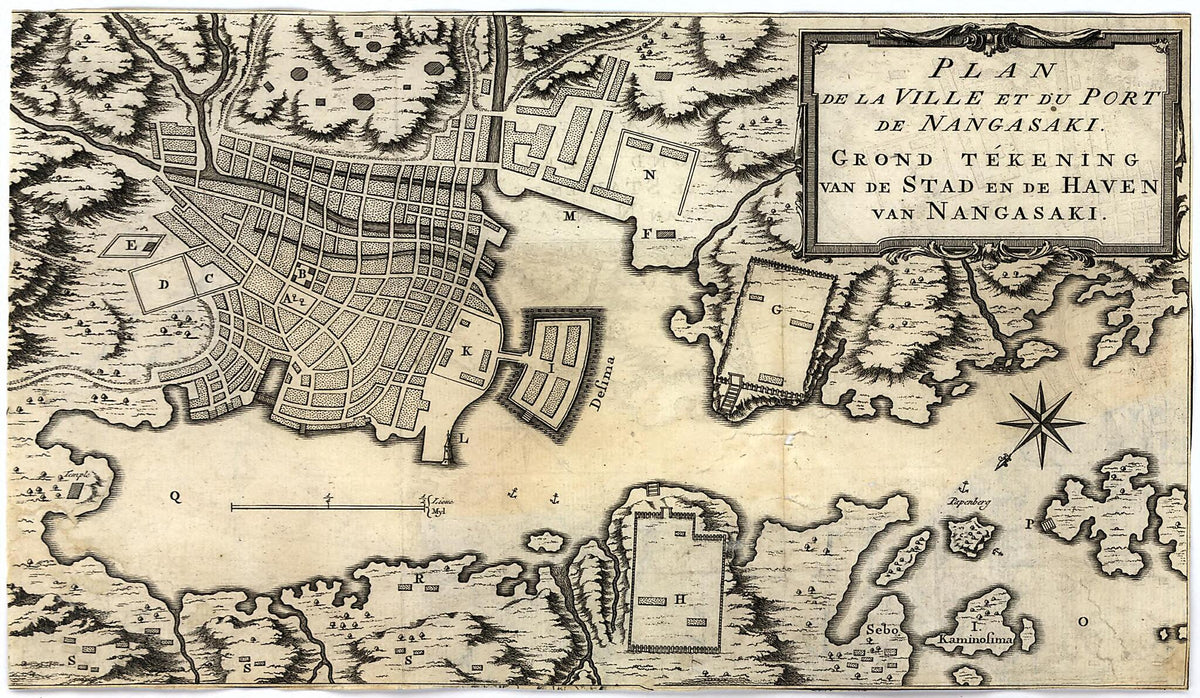 Plan De La Ville Et Du Port De Nangasaki = Grond Tékening Van De Stad En De Haven Van Nangaski. (Grond Tékening Van De Stad En De Haven Van Nangaski) 1700 by Relic Map Company