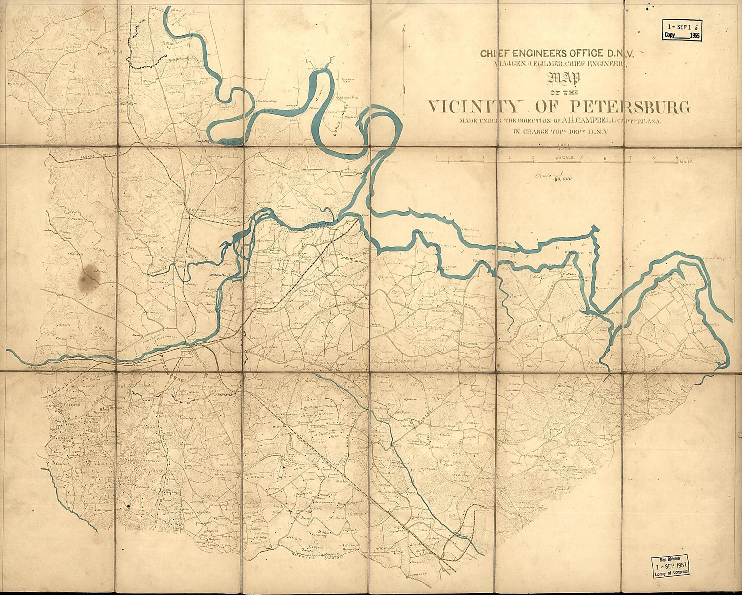 This old map of Map of the Vicinity of Petersburg from 1864 was created by Albert H. (Albert Henry) Campbell in 1864