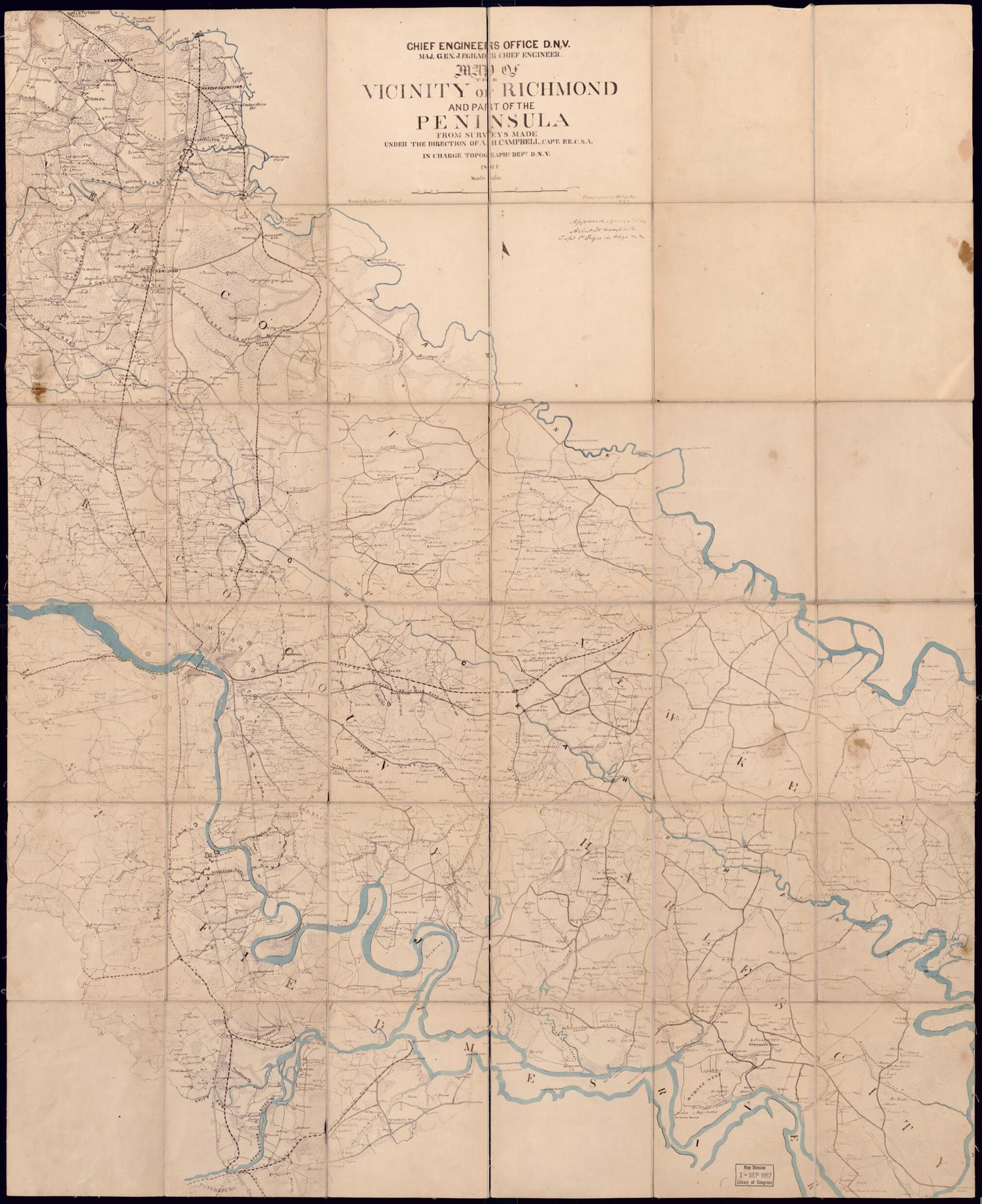 This old map of Map of the Vicinity of Richmond and Part of the Peninsula from 1864 was created by Albert H. (Albert Henry) Campbell in 1864