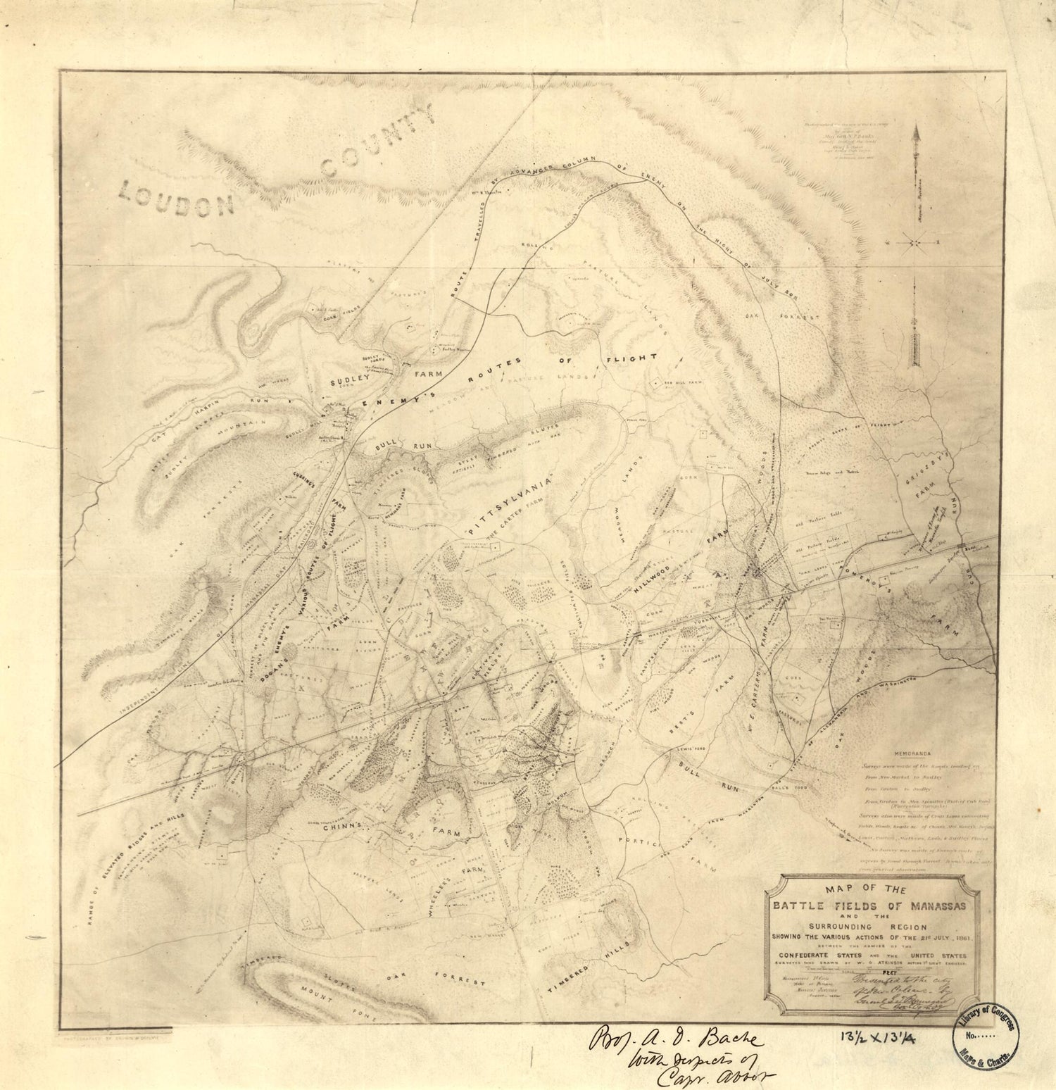 This old map of Map of the Battle Fields of Manassas and the Surrounding Region : Showing the Various Actions of the 21st July, 1861, Between the Armies of the Confederate States and the United States from 1862 was created by W. G. Atkinson in 1862