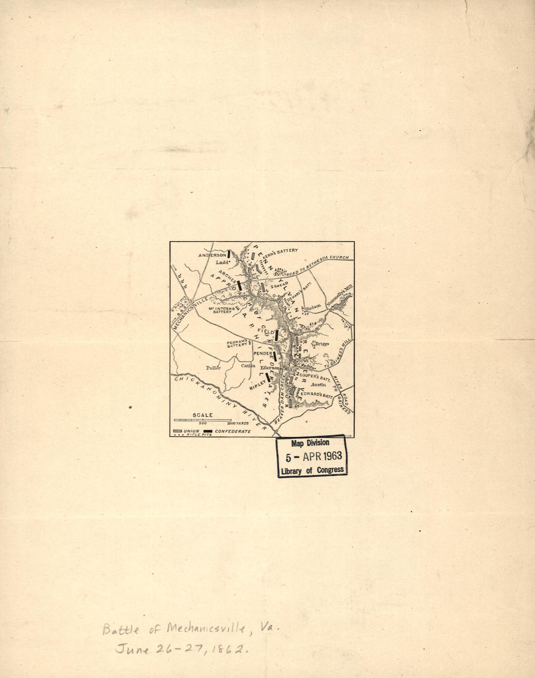 This old map of Plan of the Battle of Mechanicsville, June 26, 1862 from 1885 was created by Jacob Wells in 1885