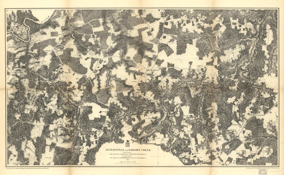 This old map of Jetersville and Sailors Creek. 1865 from 1867 was created by N. (Nathaniel) Michler in 1867