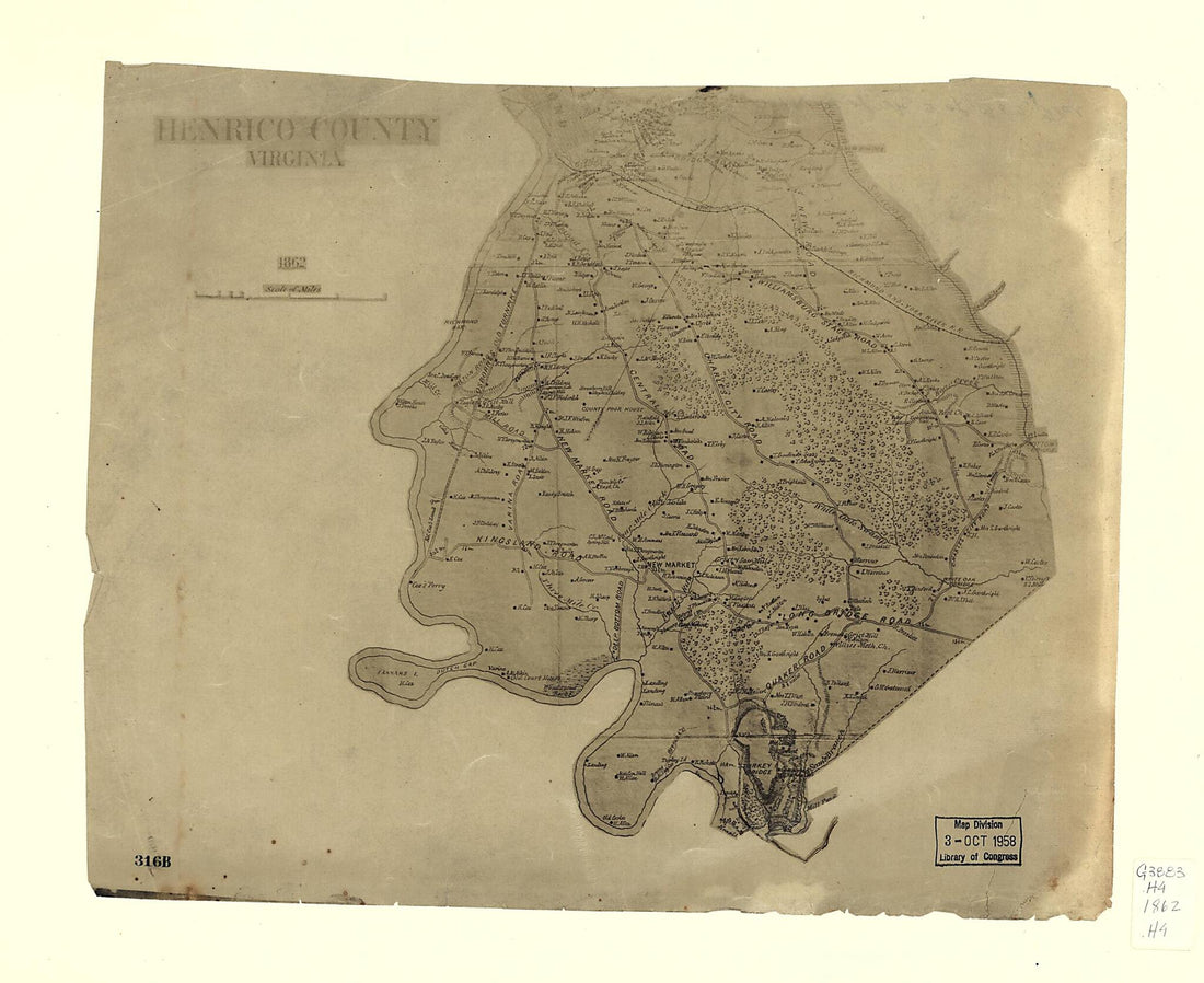 This old map of Henrico County, Virginia, from 1862 was created by  in 1862