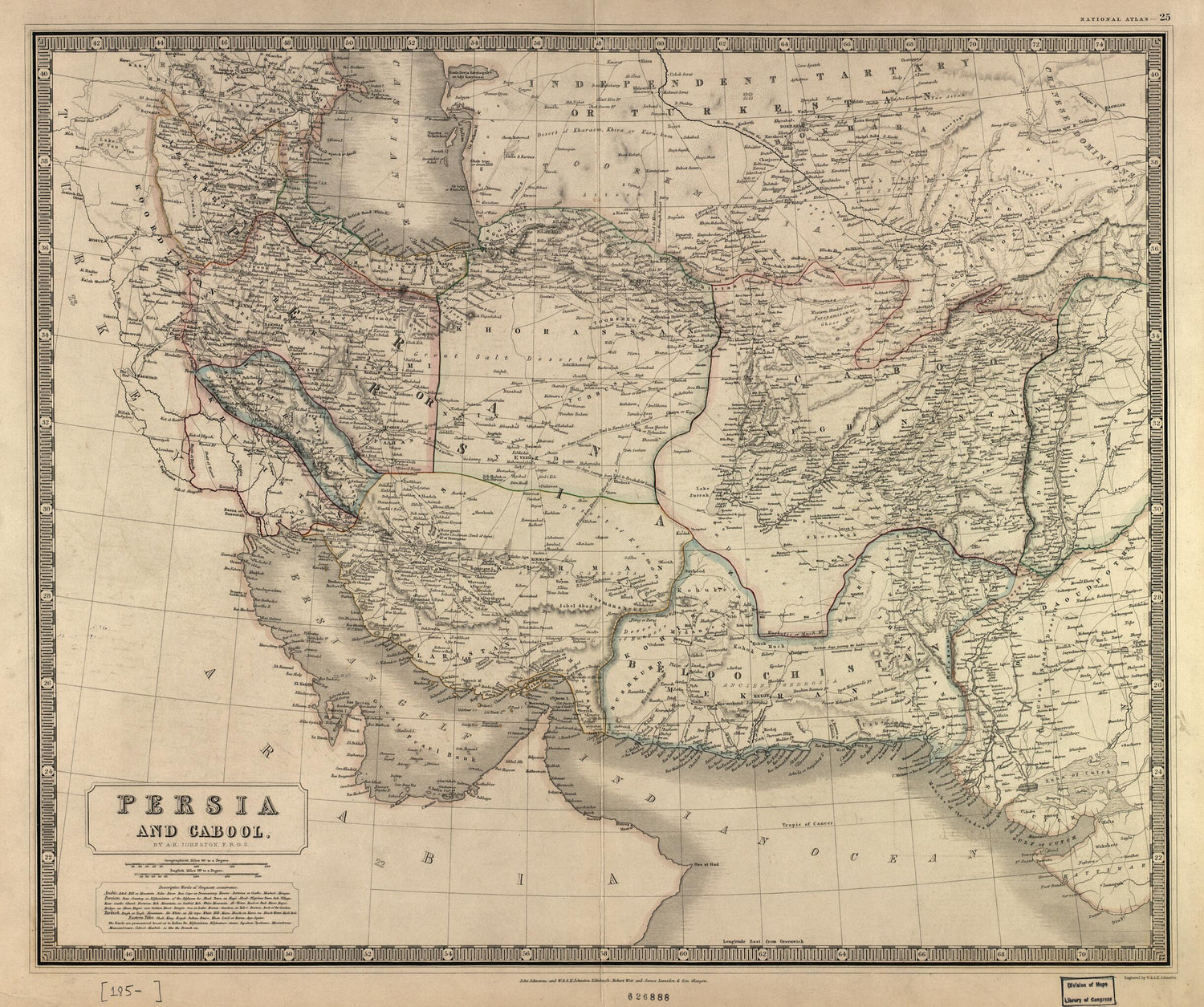 This old map of Persia and Cabool from 1850 was created by Alexander Keith Johnston in 1850