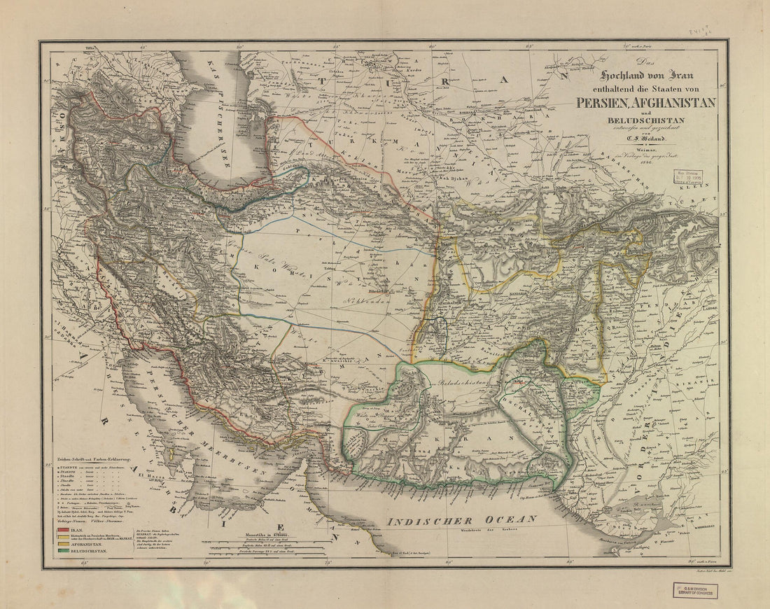 This old map of Das Hochland Von Iran Enthaltend Die Staaten Von Persien, Afghanistan Und Beludschistan from 1846 was created by Thuringia Geographisches Institut (Weimar, C. F. (Carl Ferdinand) Weiland in 1846