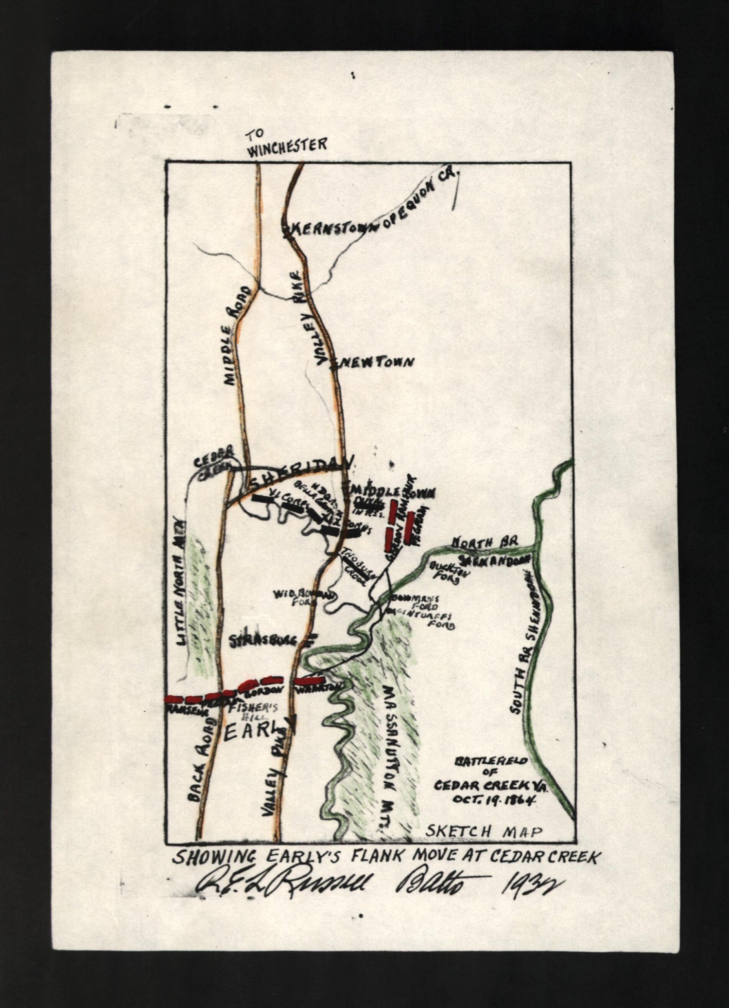 This old map of Battlefield of Cedar Creek, Va., Oct. 19, from 1864 : Sketch Map, Showing Early&