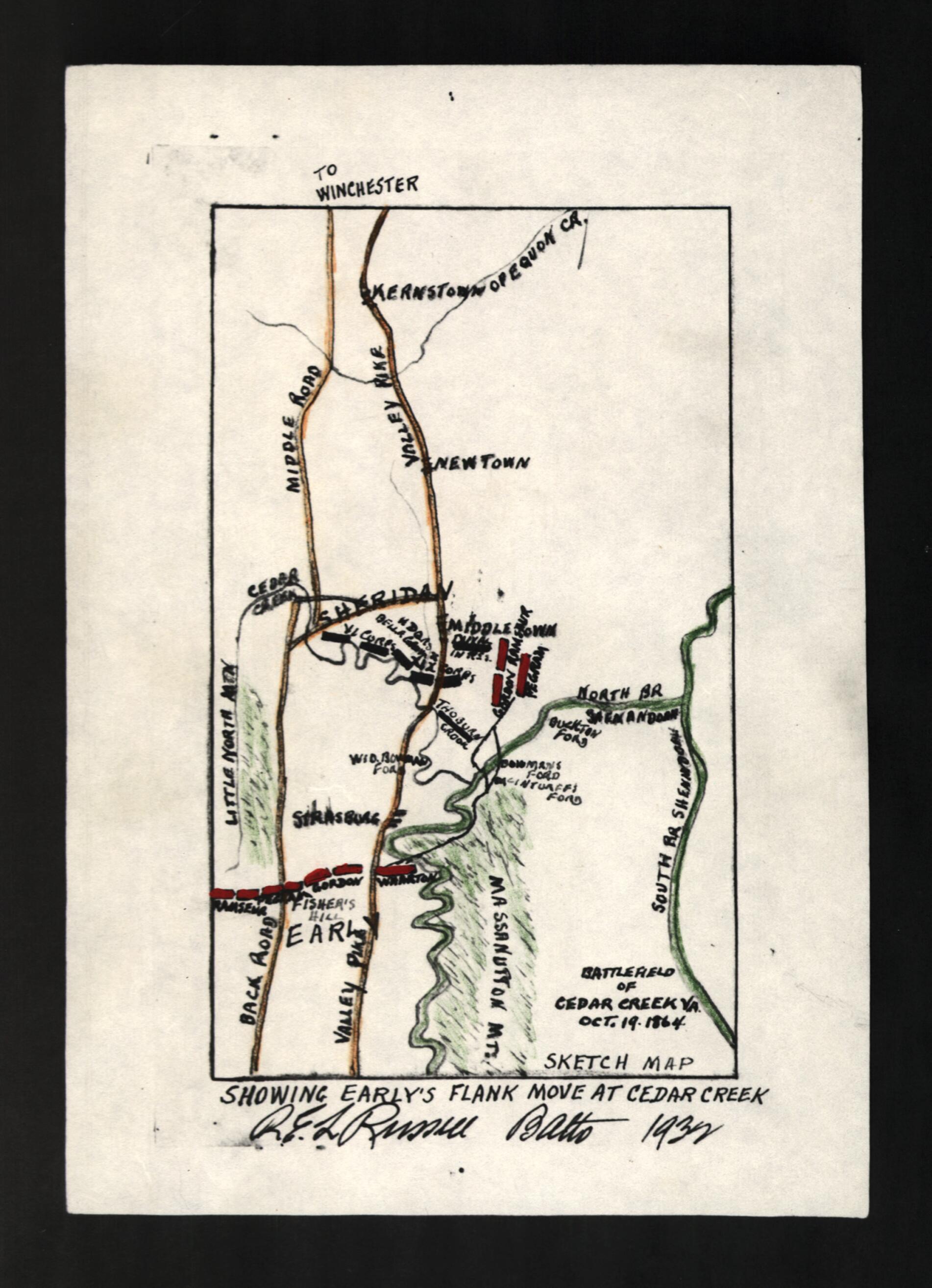 This old map of Battlefield of Cedar Creek, Va., Oct. 19, from 1864 : Sketch Map, Showing Early&