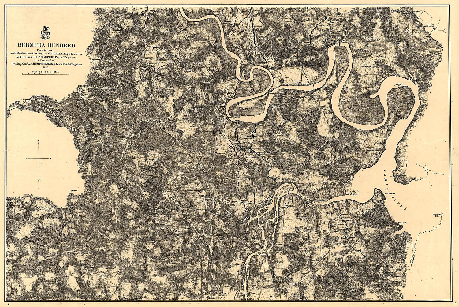 This old map of 1865 from 1867 was created by Peter Smith Michie, N. (Nathaniel) Michler in 1867