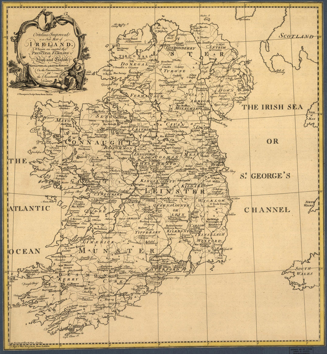 This old map of Ortelius Improved, Or a New Map of Ireland : Wherin Are Inserted the Principal Families of Irish and English Extraction, Who Possess&