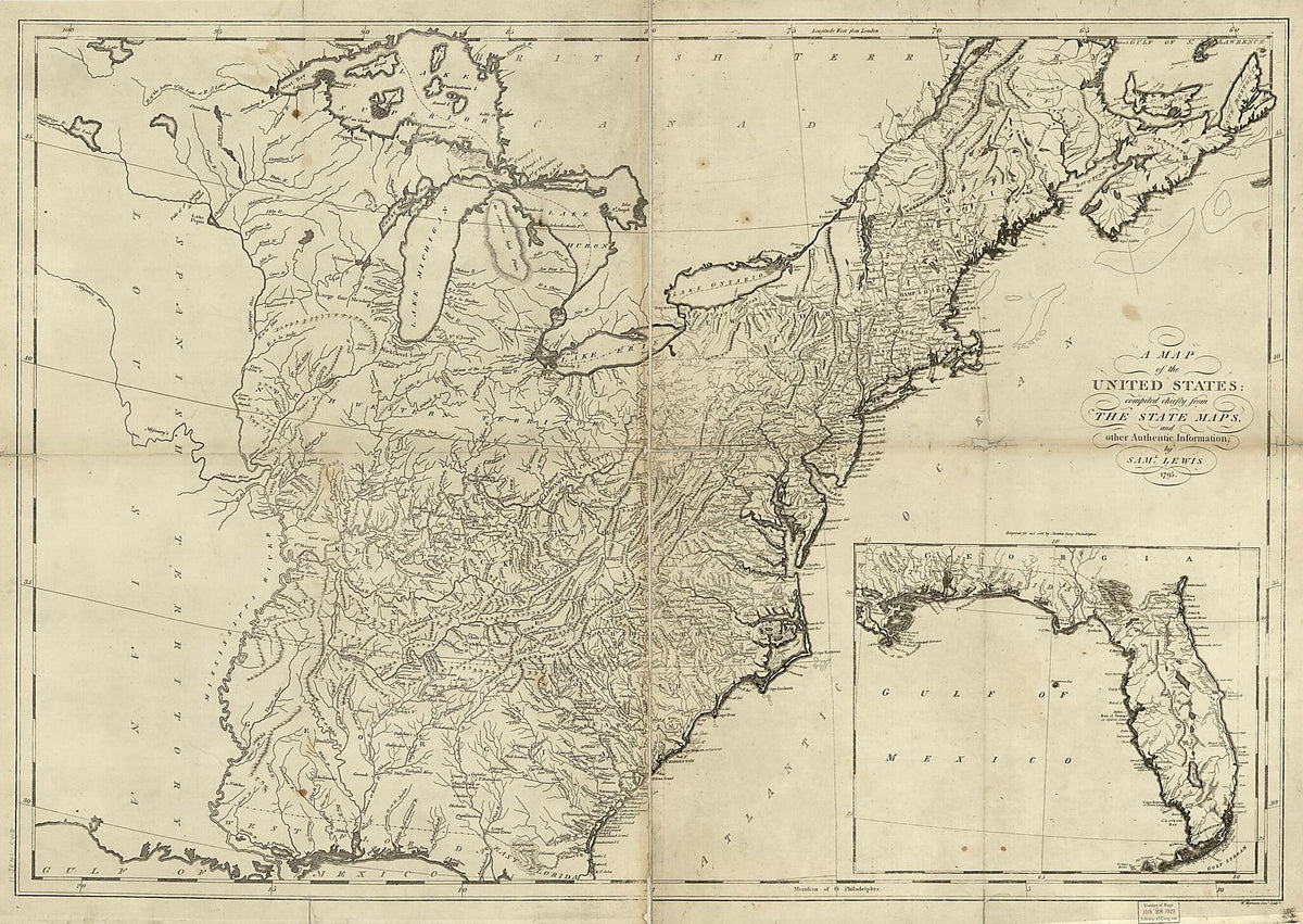 A Map of the United States : Compiled Chiefly from the State Maps and Other Authentic Information 1795 by Relic Map Company