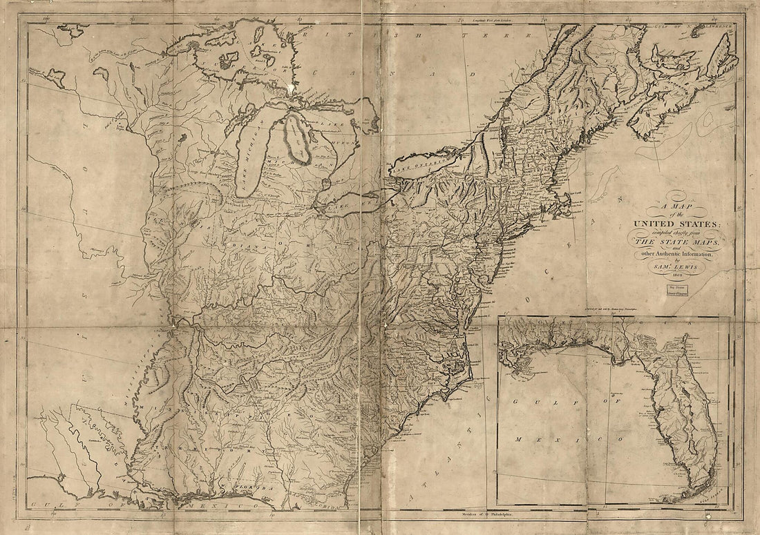 This old map of A Map of the United States : Compiled Chiefly from the State Maps and Other Authentic Information from 1809 was created by Mathew Carey, William Harrison, Samuel Lewis in 1809