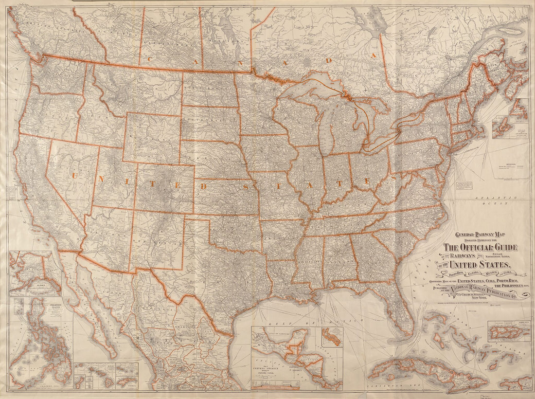 This old map of General Railway Map Engraved Expressly for the Official Guide of the Railways and Steam Navigation Lines of the United States, Portosic Rico, Canada, Mexico and Cuba : Comprising Maps of the United States, Cuba, Porto sic Rico from 1918 w