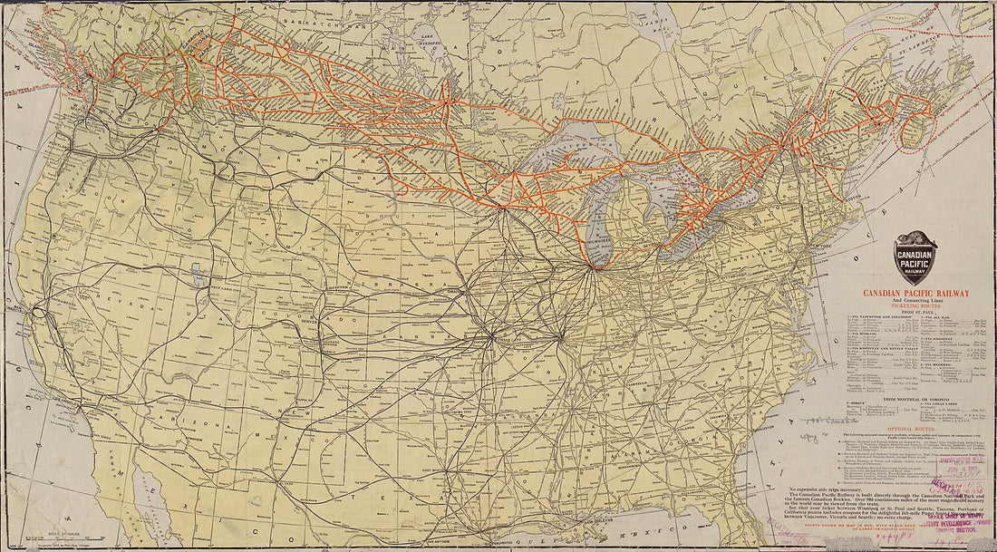 This old map of Canadian Pacific Railway and Connecting Lines from 1912 was created by  Canadian Pacific Railway Company in 1912