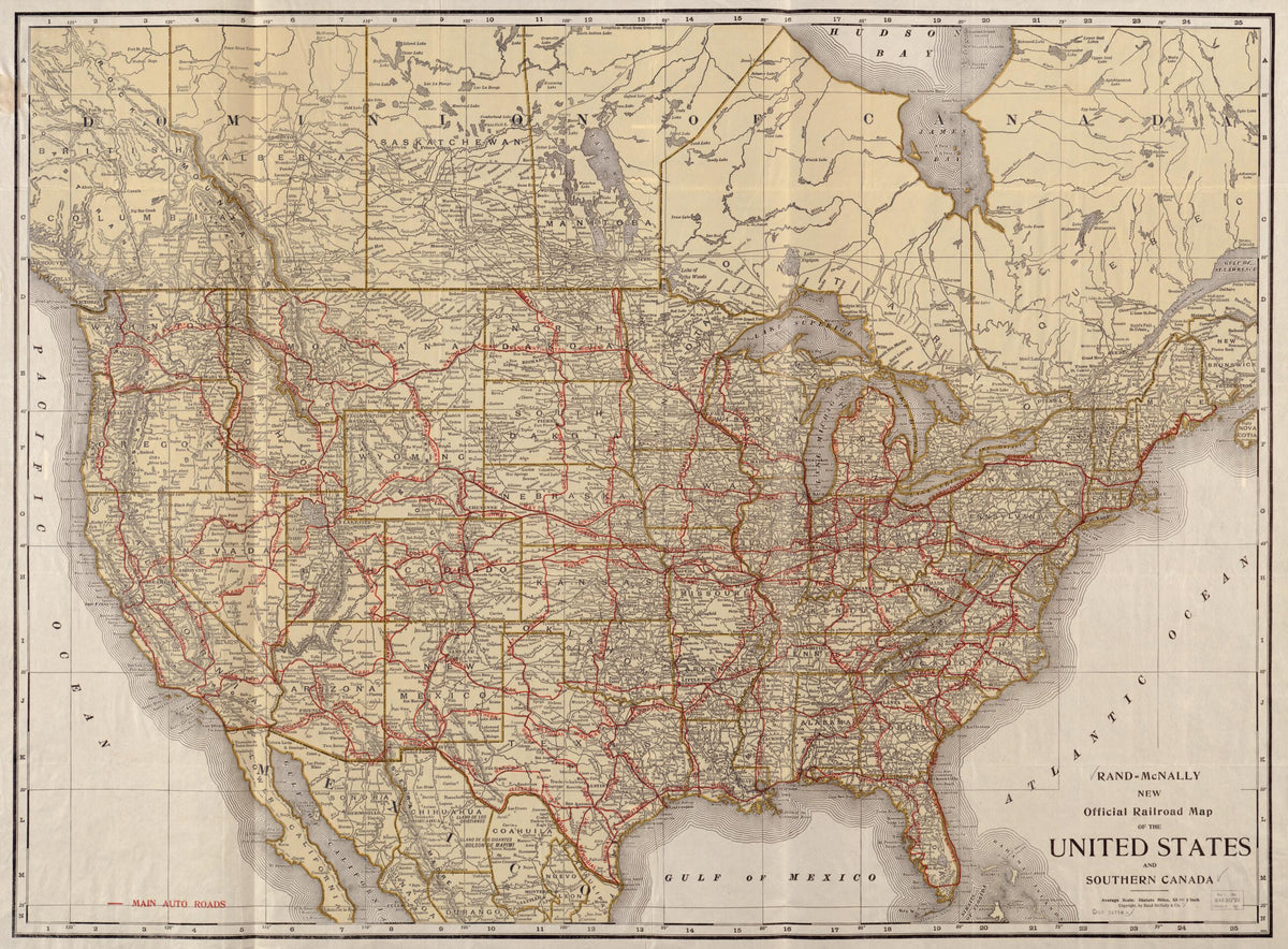 Rand McNally New Official Railroad Map of the United States and Southern Canada in 1920 by Relic Map Company