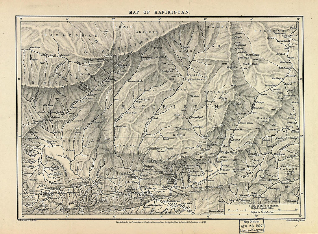 This old map of Map of Kafiristan from 1881 was created by  Royal Geographical Society (Great Britain), H. (Henry) Sharbau in 1881