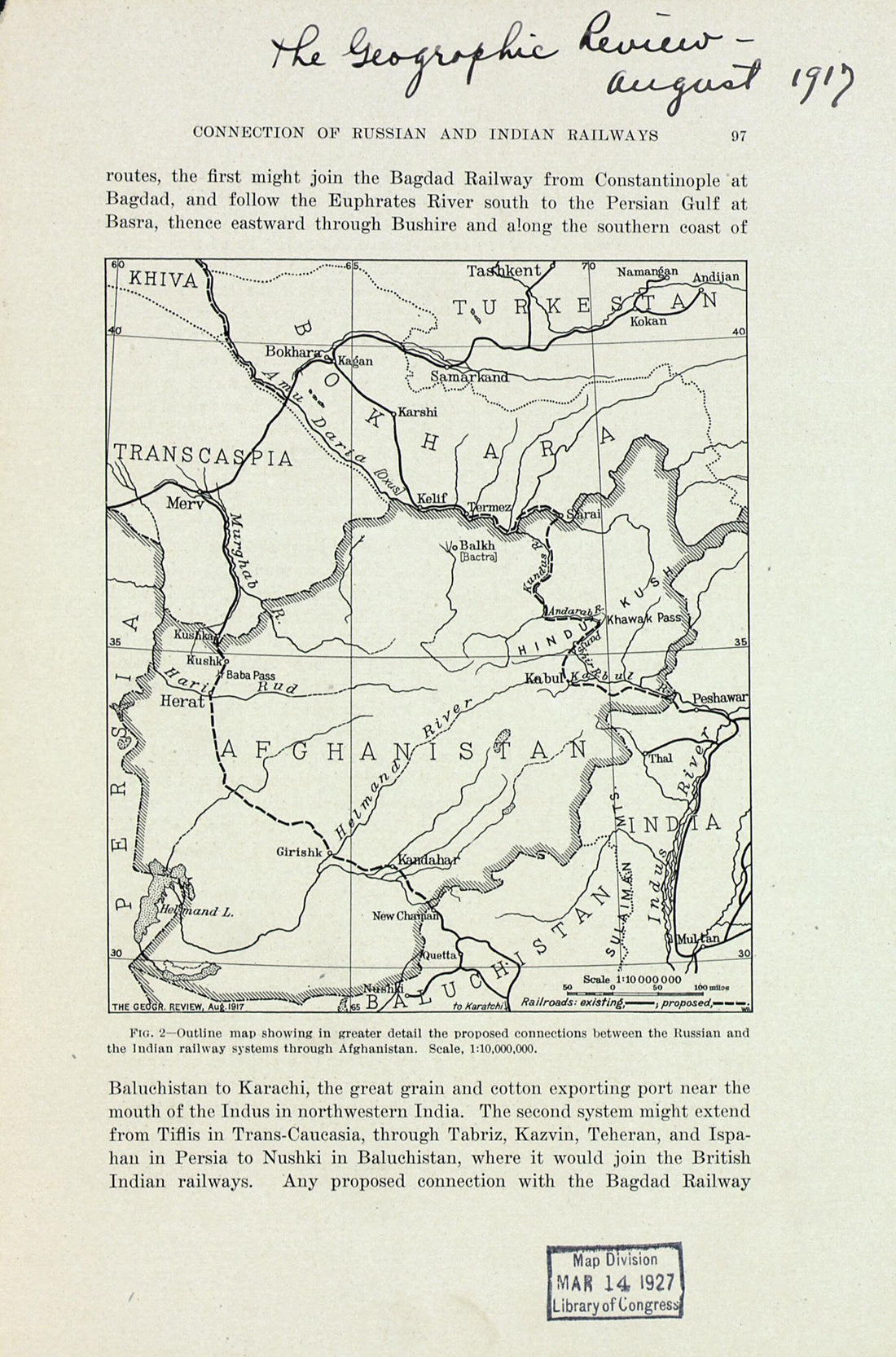 This old map of Outline Map Showing In Greater Detail the Proposed Connections Between the Russian and Indian Railway Systems Through Afghanistan. (Connection of Russian and Indian Railways) from 1917 was created by  in 1917