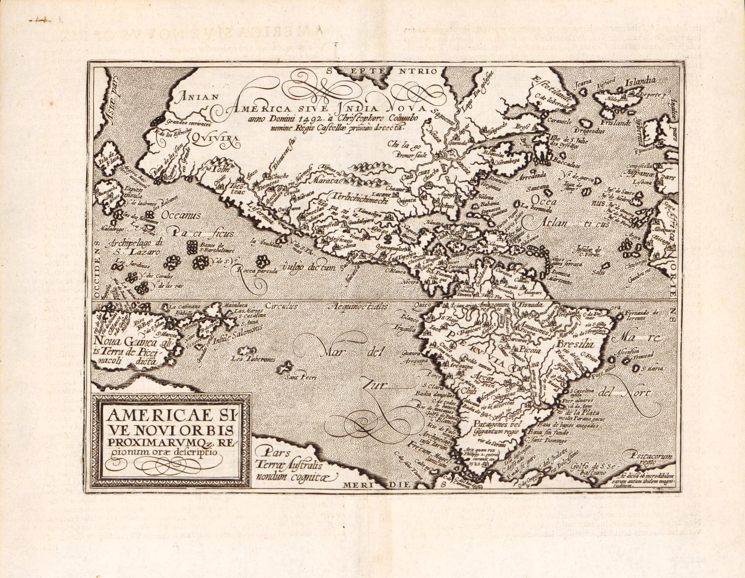 This old map of Americae Sive Novi Orbis Proximarvmqz Regionum Orae Descriptio. (Americae Sive Novi Orbis Proximarumqz Regionum Orae Descriptio) from 1602 was created by Jean Matal in 1602