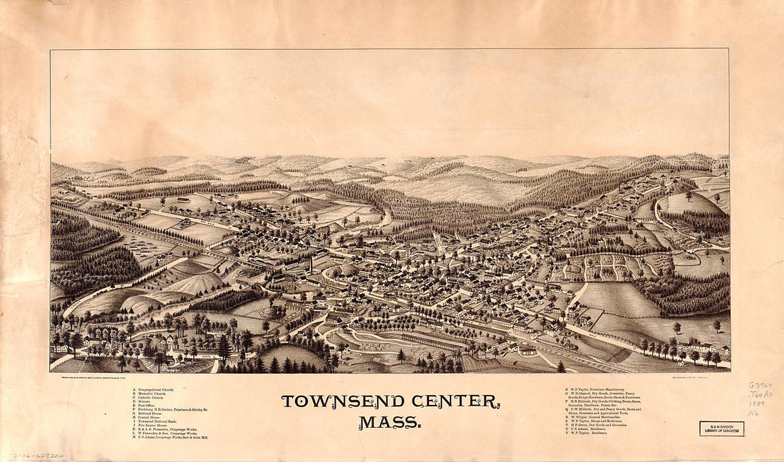 This old map of Townsend Center, Massachusetts from 1889 was created by  Burleigh Litho, George E. Norris in 1889