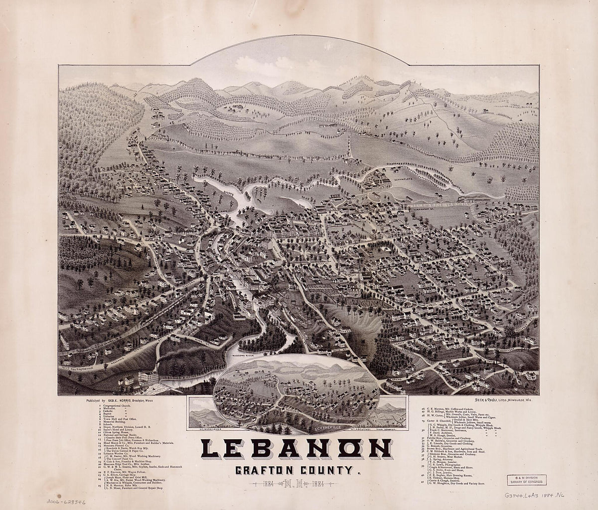 Lebanon, Grafton County, New Hampshire, 1884. (Lebanon, Grafton County, New Hampshire, 1884) by Relic Map Company