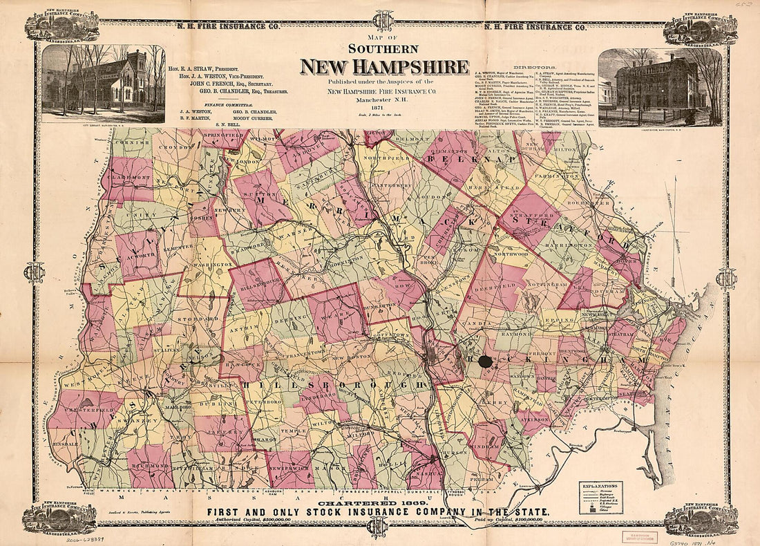 This old map of Map of Southern New Hampshire from 1871 was created by  New Hampshire Fire Insurance Company, Everts &amp; Co Sanford in 1871