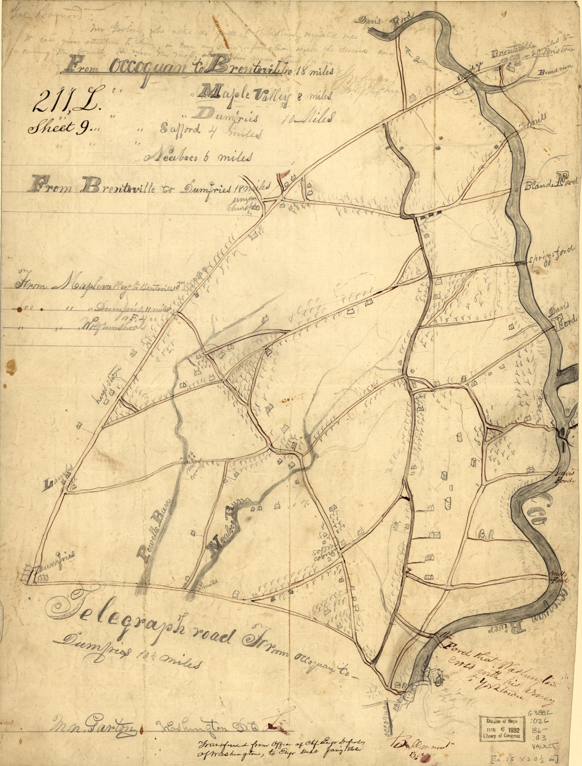 This old map of From Occoquan to Brentsville (Sketch of the Occoquon) from 1860 was created by M. N. Garton in 1860