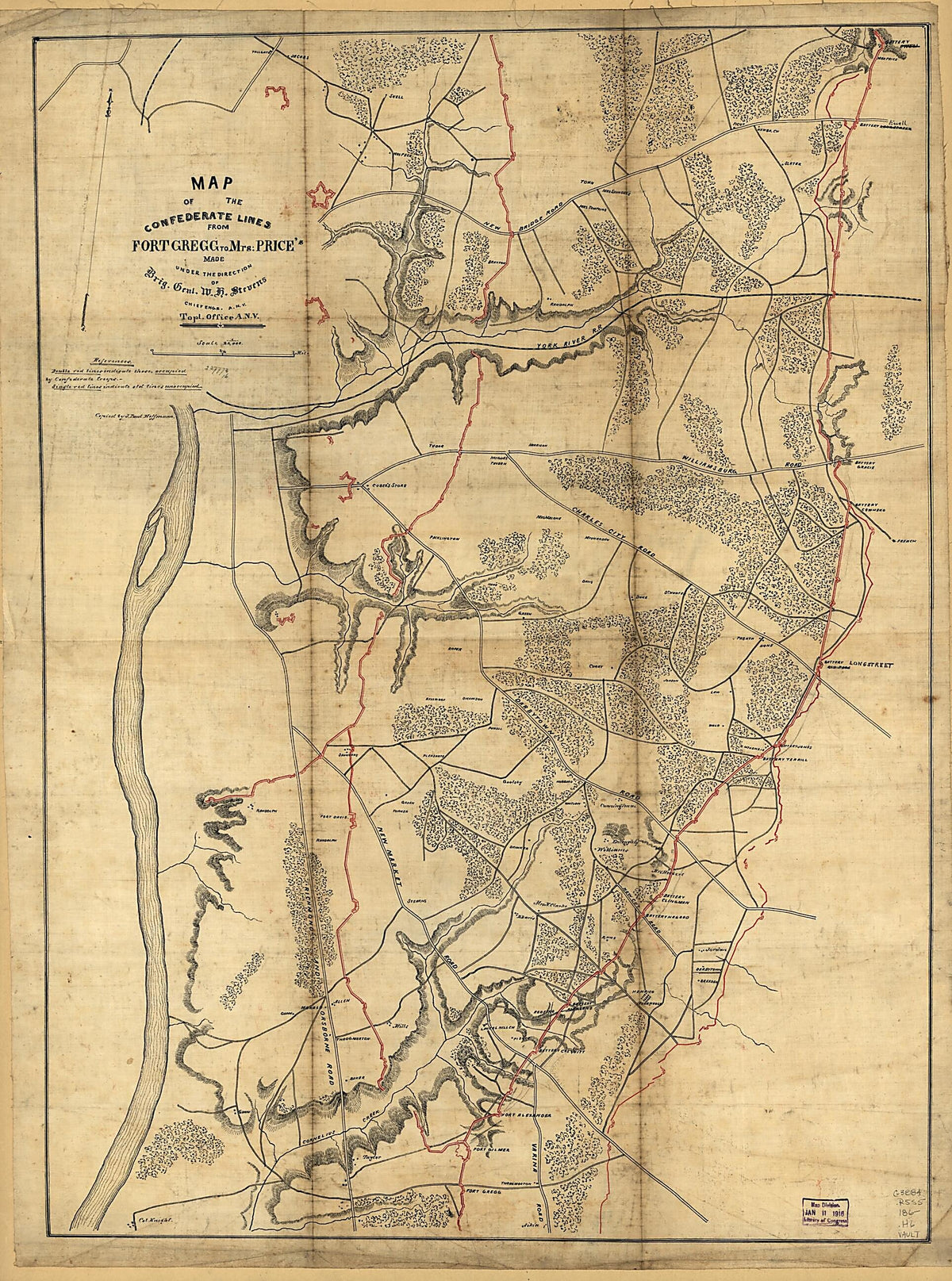 Map of the Confederate Lines from Fort Gregg to Mrs. Price&